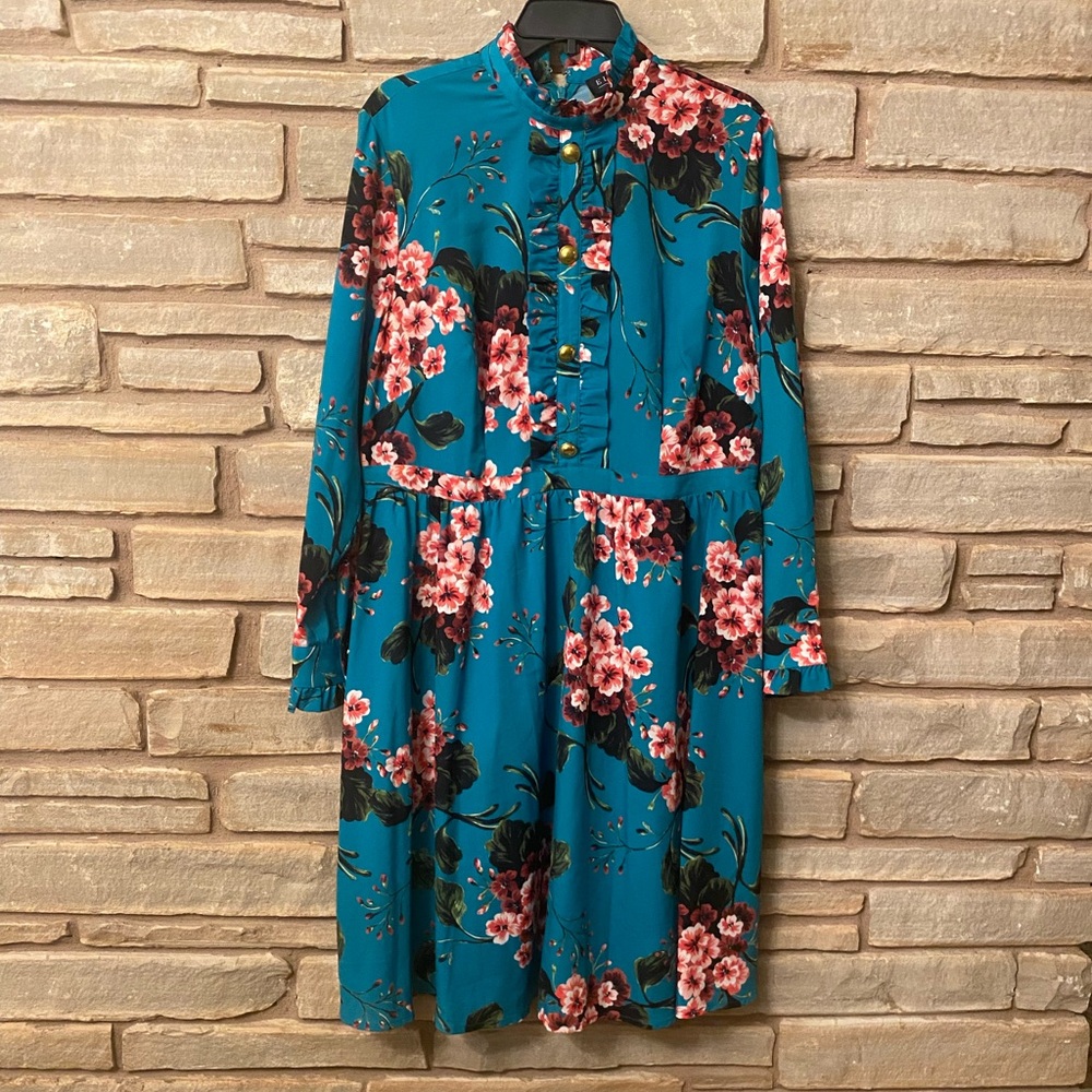 Eloquii Floral Ruffle Fit and Flare Plus Size Dress size 14